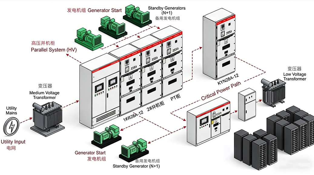 High and low voltage parallel cabinet